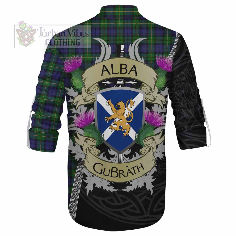Tartan Vibes Clothing Gordon Tartan Family Crest Ghillie Kilt Shirt Lion Rampant Royal Thistle Shield Celtic Inspired