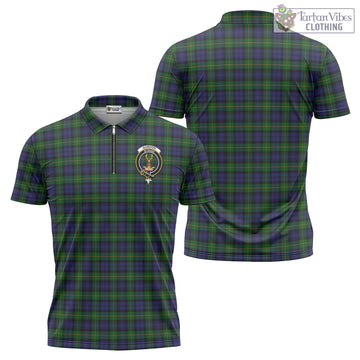 Gordon Tartan Zipper Polo Shirt with Family Crest