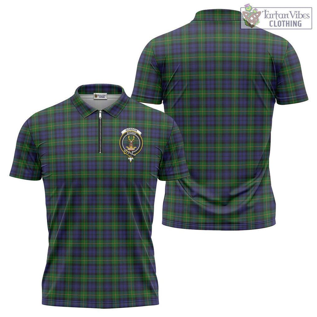 Tartan Vibes Clothing Gordon Tartan Zipper Polo Shirt with Family Crest