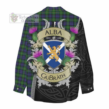 Gordon Tartan Family Crest Women's Casual Shirt Lion Rampant Royal Thistle Shield Celtic Inspired