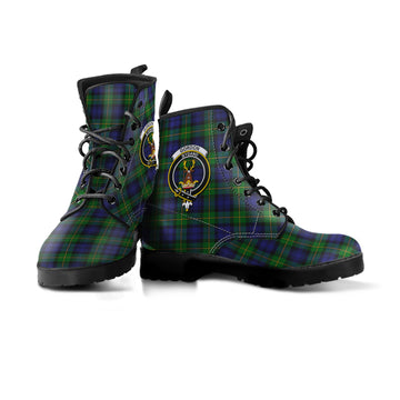 Gordon Tartan Leather Boots with Family Crest