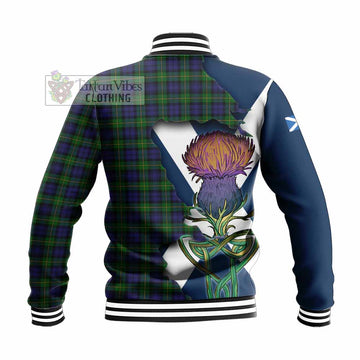 Tartan Vibes Clothing Gordon Tartan Family Crest Baseball Jacket Scottish Thistle Celtic Inspired