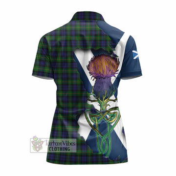 Gordon Tartan Family Crest Women's Polo Shirt Scottish Thistle Celtic Inspired