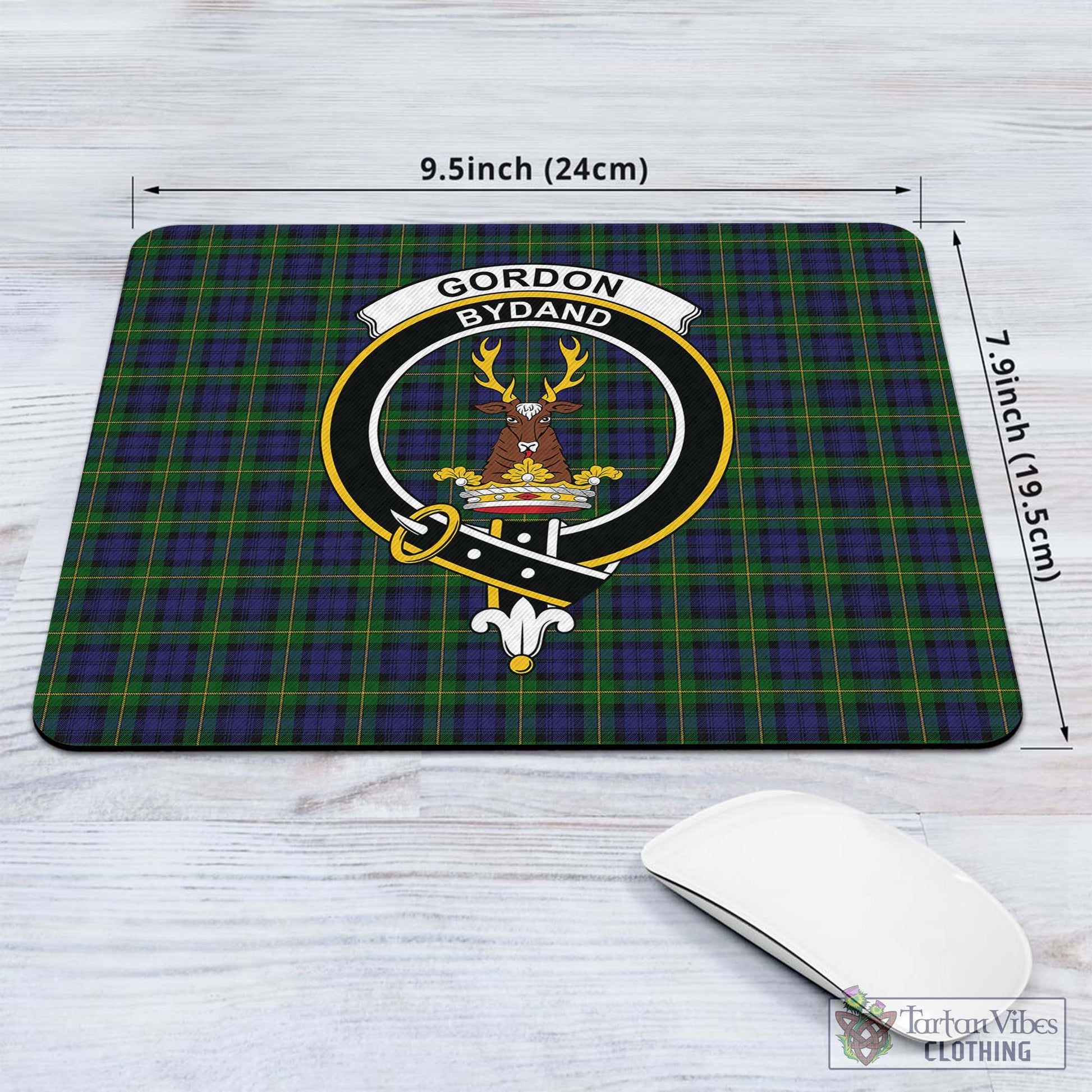 Tartan Vibes Clothing Gordon Tartan Mouse Pad with Family Crest