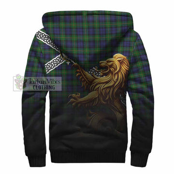 Gordon Crest Tartan Sherpa Hoodie with Golden Lion Emblem Celtic Style
