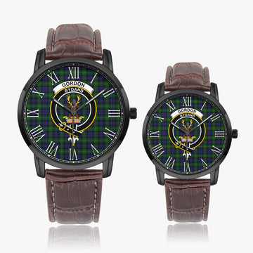Gordon Tartan Family Crest Leather Strap Quartz Watch