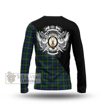 Gordon Tartan Long Sleeve T-Shirt with Family Crest and Military Logo Style - Tartanvibesclothing Shop