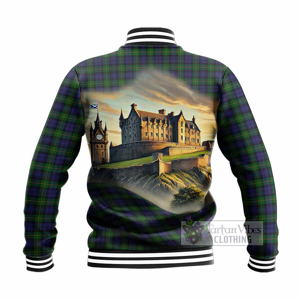Tartan Vibes Clothing Gordon Tartan Family Crest Baseball Jacket with Scottish Ancient Castle Style