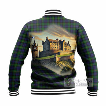 Tartan Vibes Clothing Gordon Tartan Family Crest Baseball Jacket with Scottish Ancient Castle Style