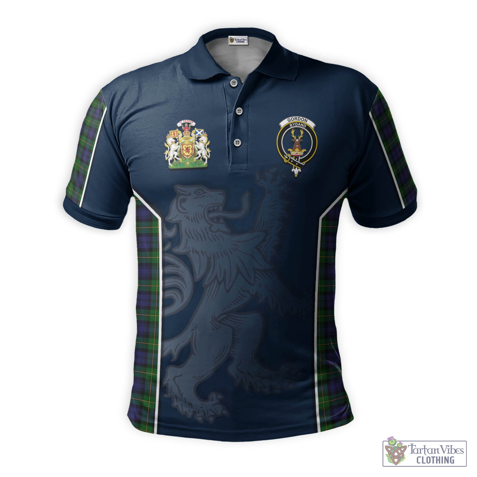 Tartan Vibes Clothing Gordon Tartan Men's Polo Shirt with Family Crest and Lion Rampant Vibes Sport Style