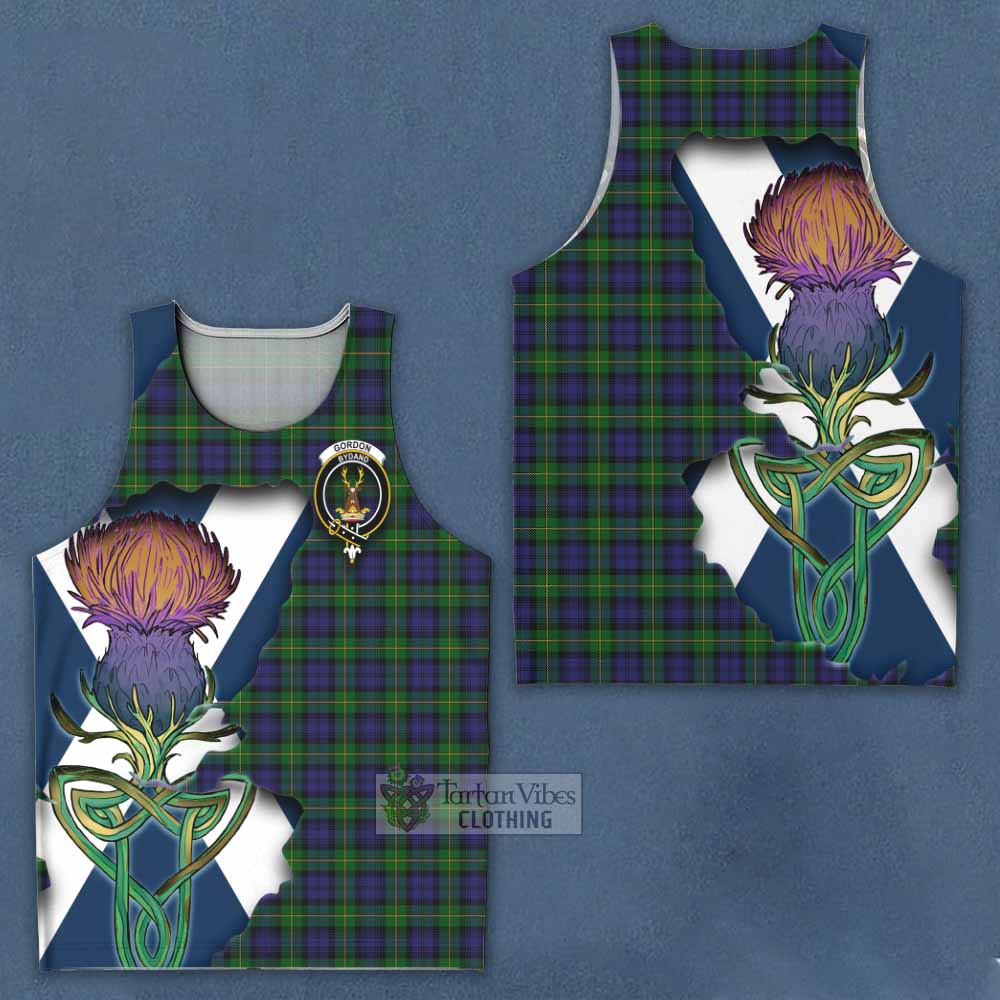 Tartan Vibes Clothing Gordon Tartan Family Crest Men's Tank Top Scottish Thistle Celtic Inspired