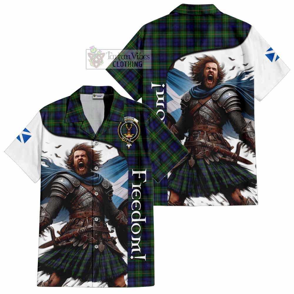 Tartan Vibes Clothing Gordon Crest Tartan Short Sleeve Button Shirt Inspired by the Freedom of Scottish Warrior