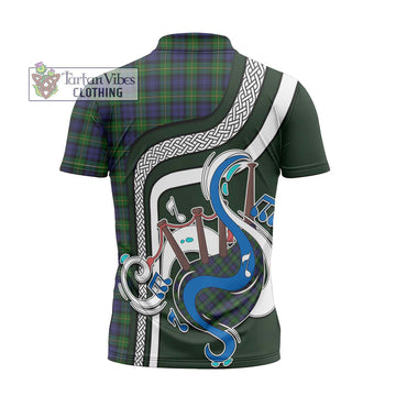 Gordon Tartan Zipper Polo Shirt with Epic Bagpipe Style - Tartanvibesclothing Shop
