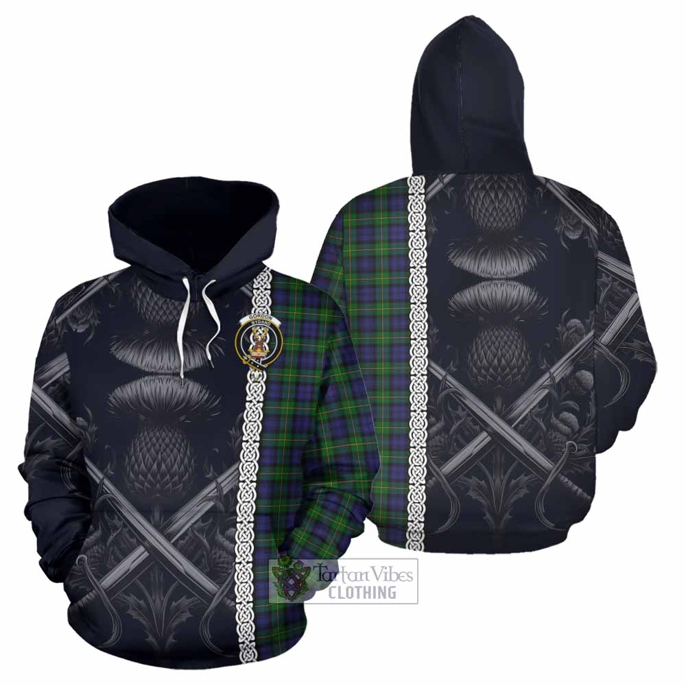 Tartan Vibes Clothing Gordon Tartan Hoodie with Family Crest Cross Sword Thistle Celtic Vibes