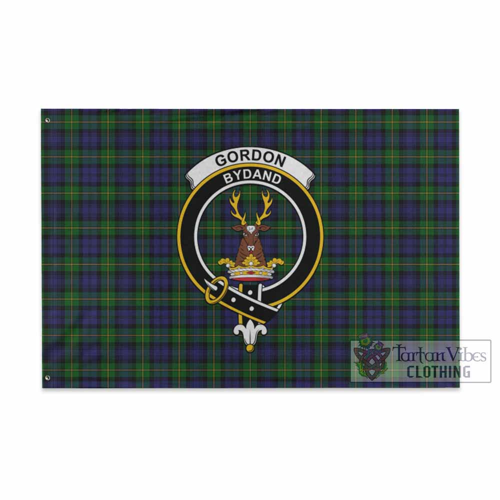 Tartan Vibes Clothing Gordon Tartan House Flag with Family Crest