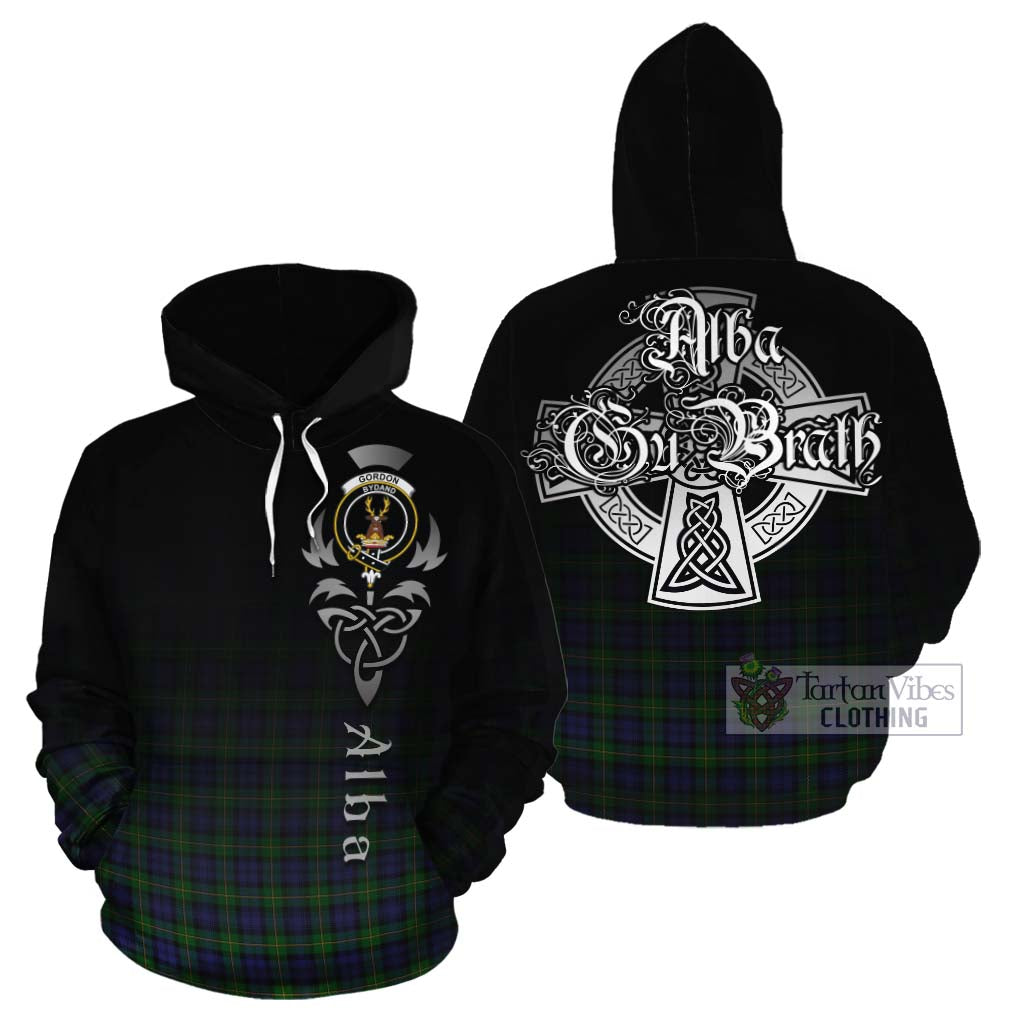 Gordon Tartan Cotton Hoodie Featuring Alba Gu Brath Family Crest Celtic Inspired Zip Hoodie - Tartan Vibes Clothing