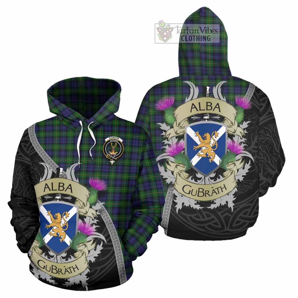 Tartan Vibes Clothing Gordon Tartan Family Crest Hoodie Lion Rampant Royal Thistle Shield Celtic Inspired