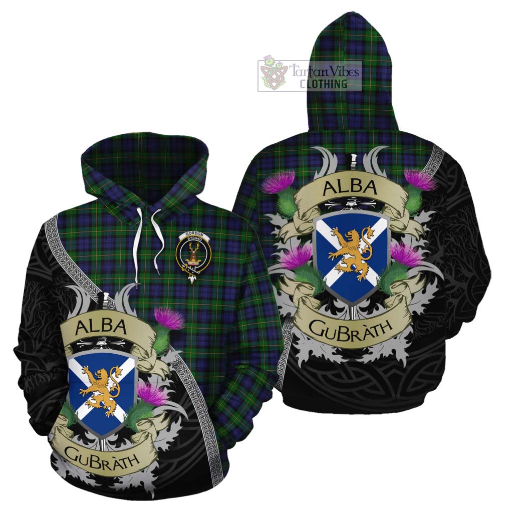 Tartan Vibes Clothing Gordon Tartan Family Crest Cotton Hoodie Lion Rampant Royal Thistle Shield Celtic Inspired