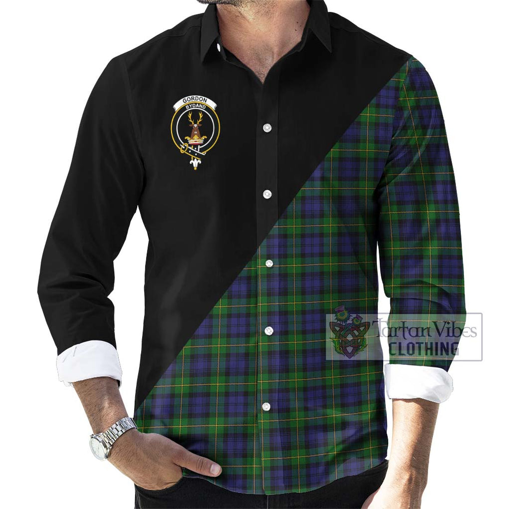 Gordon Tartan Long Sleeve Button Shirt with Family Crest and Military Logo Style - Tartan Vibes Clothing