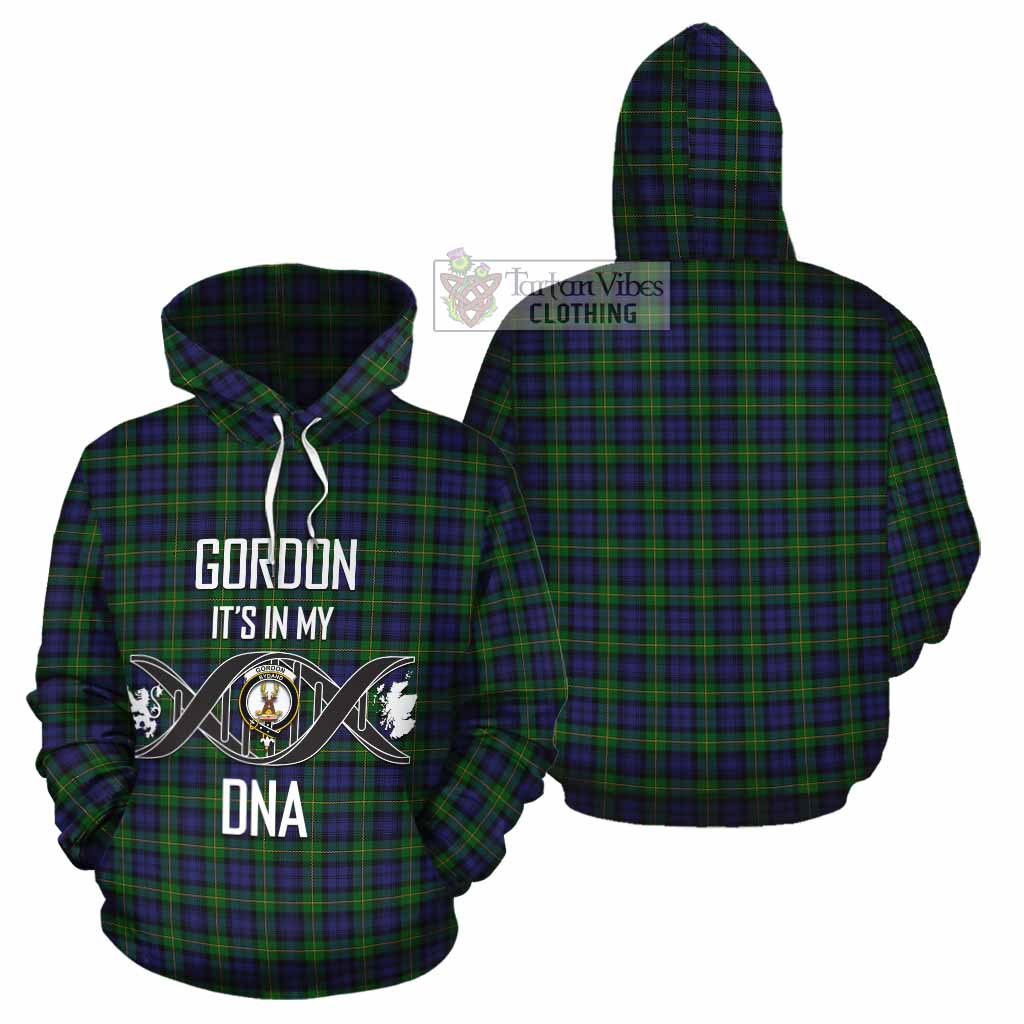 Tartan Vibes Clothing Gordon Tartan Cotton Hoodie with Family Crest DNA In Me Style