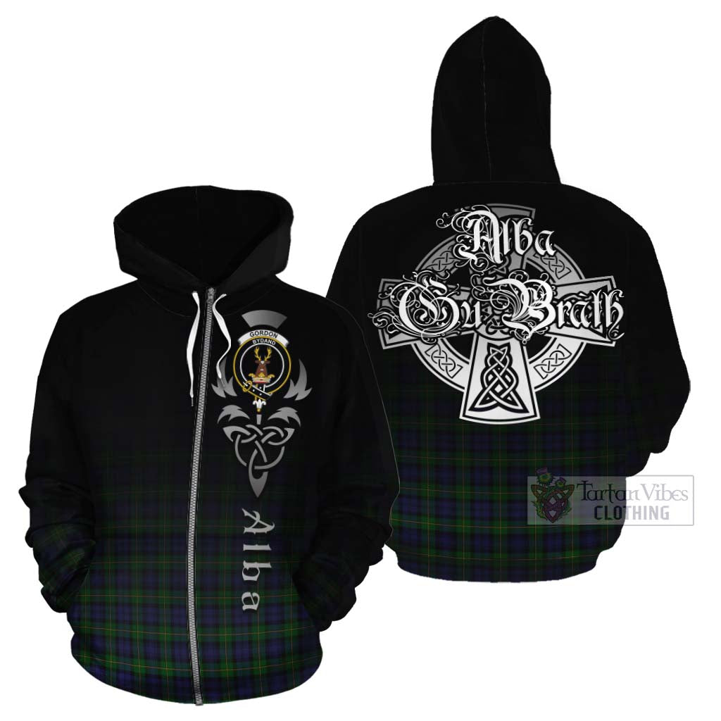 Gordon Tartan Cotton Hoodie Featuring Alba Gu Brath Family Crest Celtic Inspired - Tartan Vibes Clothing
