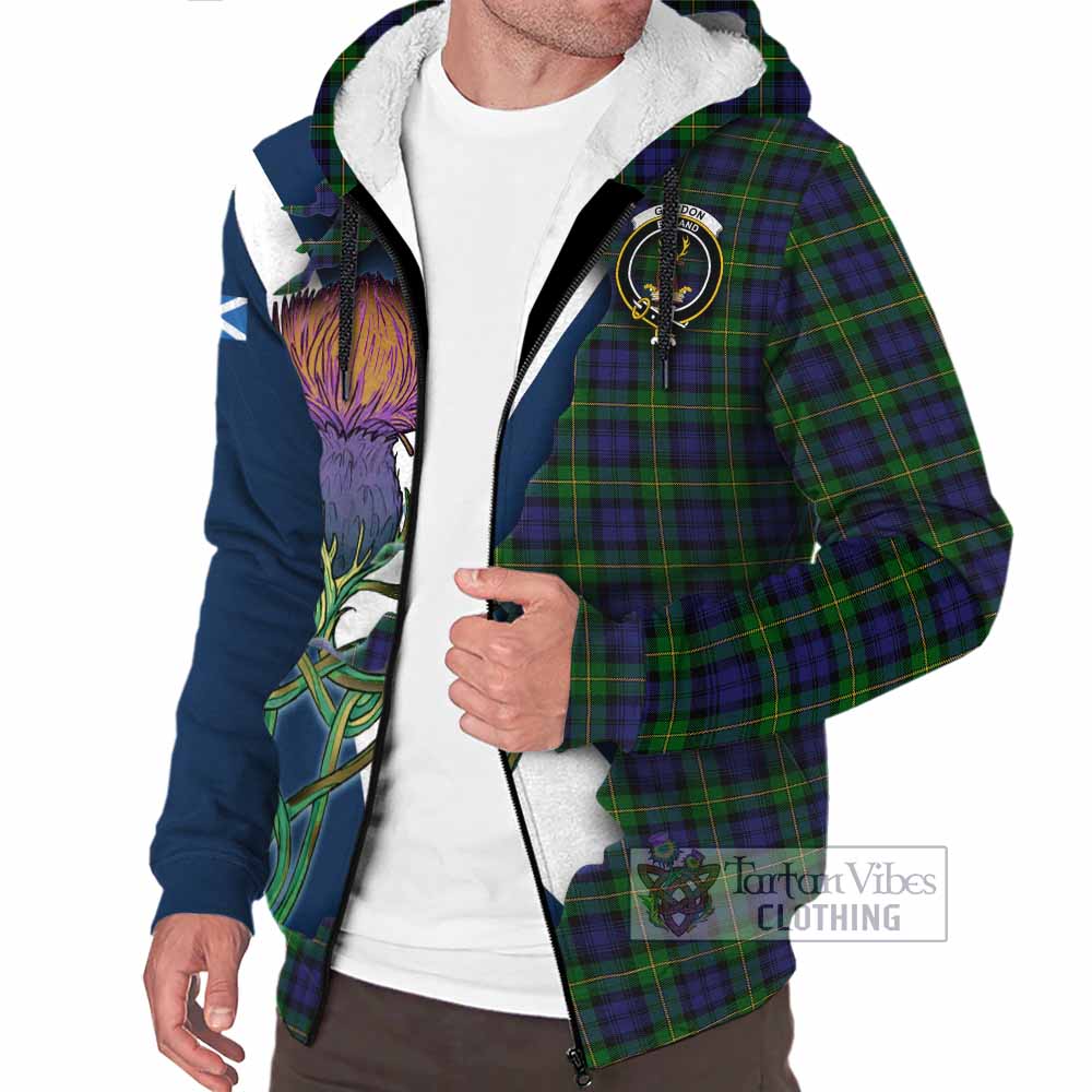 Tartan Vibes Clothing Gordon Tartan Family Crest Sherpa Hoodie Scottish Thistle Celtic Inspired