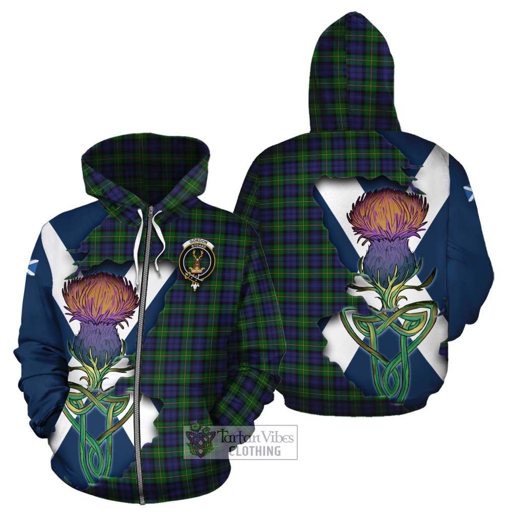 Tartan Vibes Clothing Gordon Tartan Family Crest Cotton Hoodie Scottish Thistle Celtic Inspired
