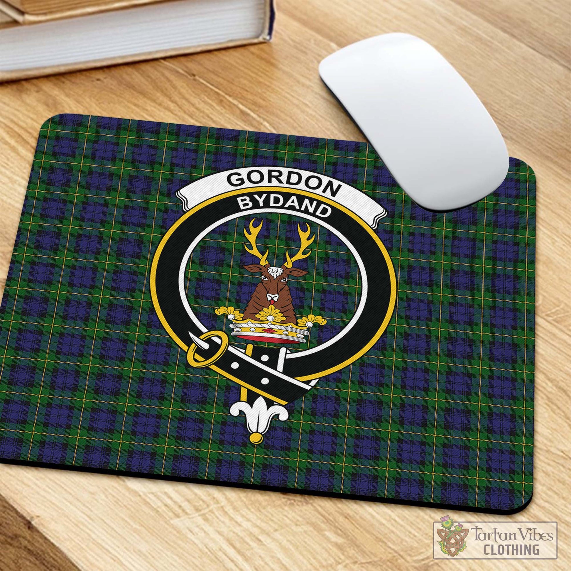 Tartan Vibes Clothing Gordon Tartan Mouse Pad with Family Crest