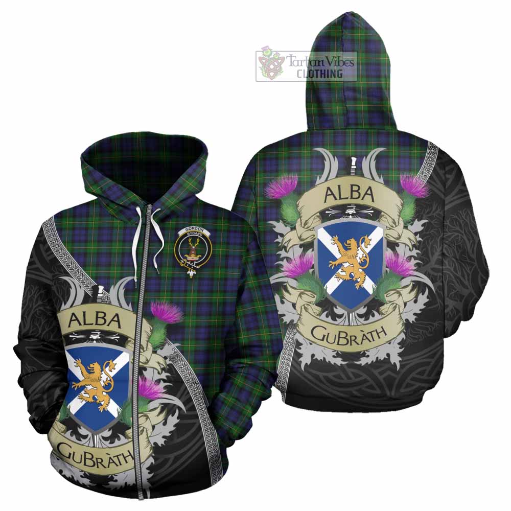 Tartan Vibes Clothing Gordon Tartan Family Crest Hoodie Lion Rampant Royal Thistle Shield Celtic Inspired