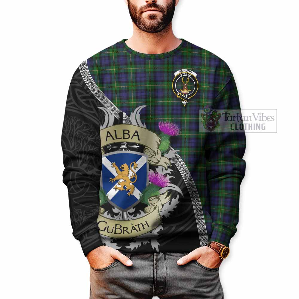 Tartan Vibes Clothing Gordon Tartan Family Crest Sweatshirt Lion Rampant Royal Thistle Shield Celtic Inspired