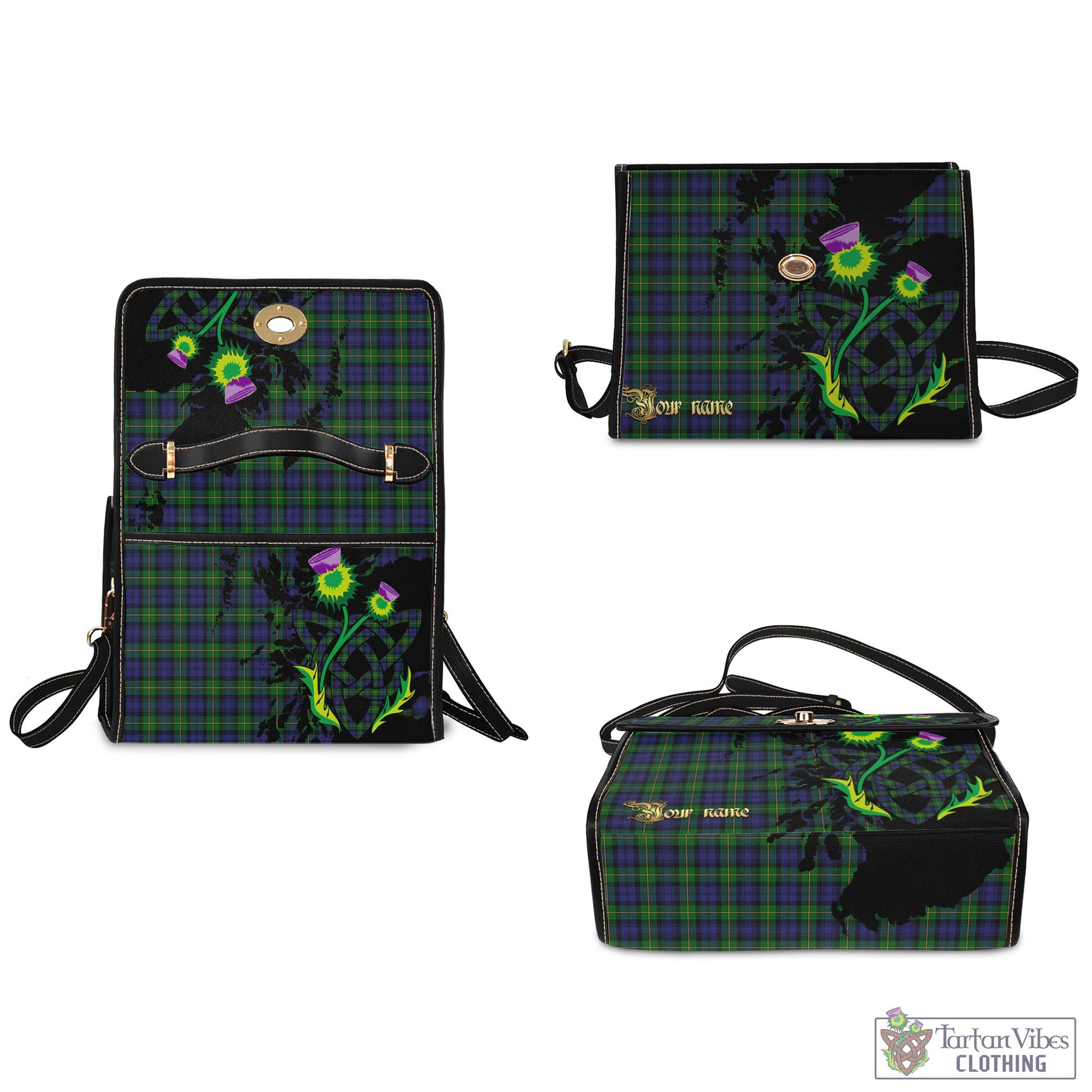 Tartan Vibes Clothing Gordon Tartan Waterproof Canvas Bag with Scotland Map and Thistle Celtic Accents