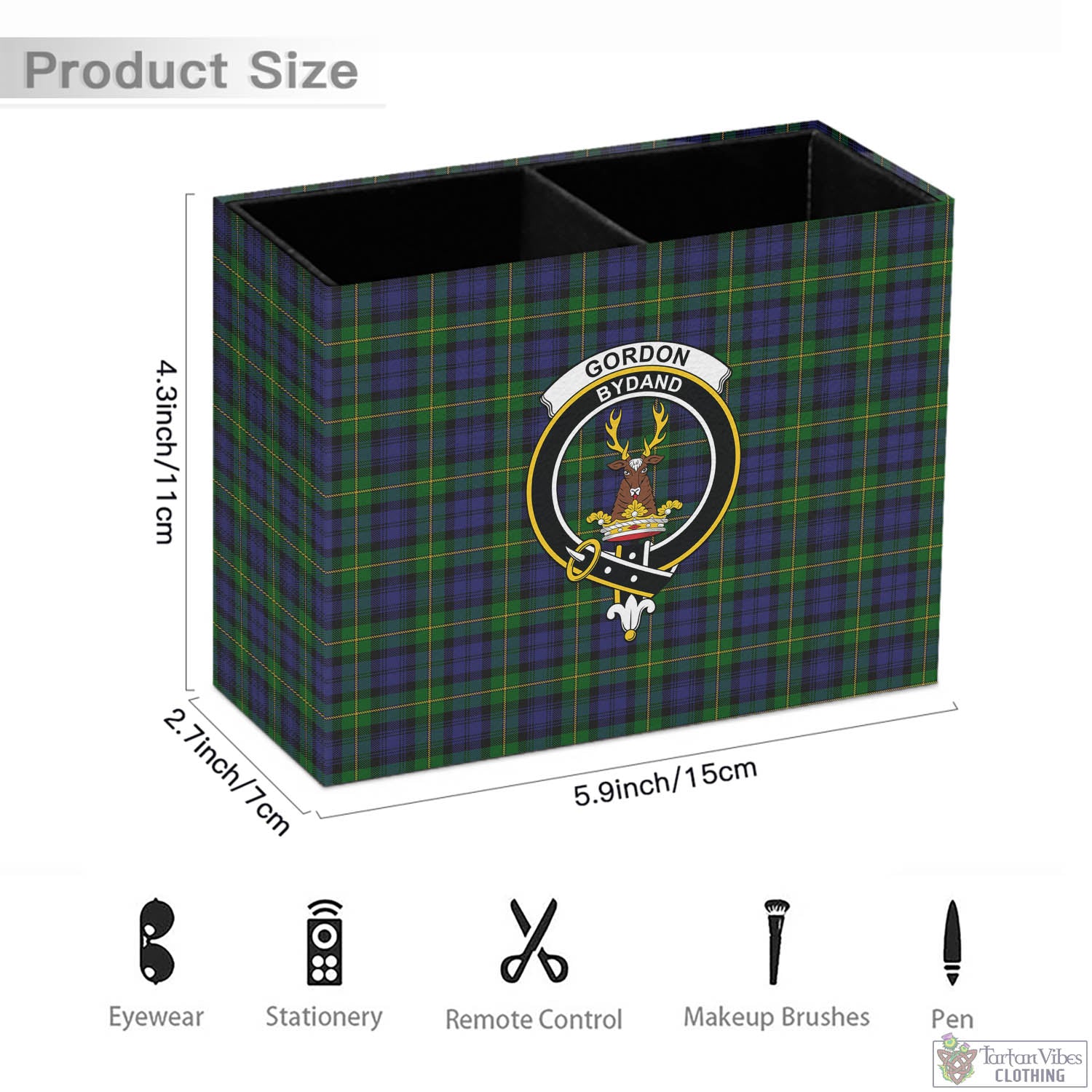 Tartan Vibes Clothing Gordon Tartan Pen Holder with Family Crest