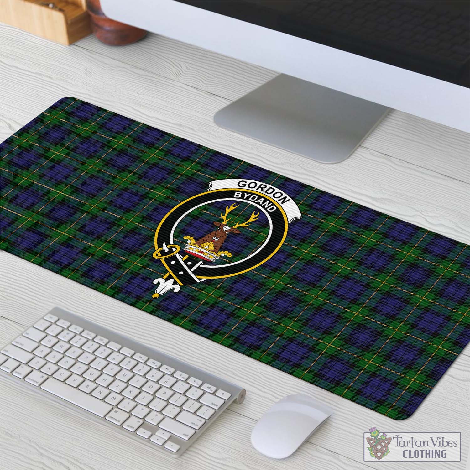 Tartan Vibes Clothing Gordon Tartan Mouse Pad with Family Crest