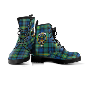 Gordon Ancient Tartan Leather Boots with Family Crest