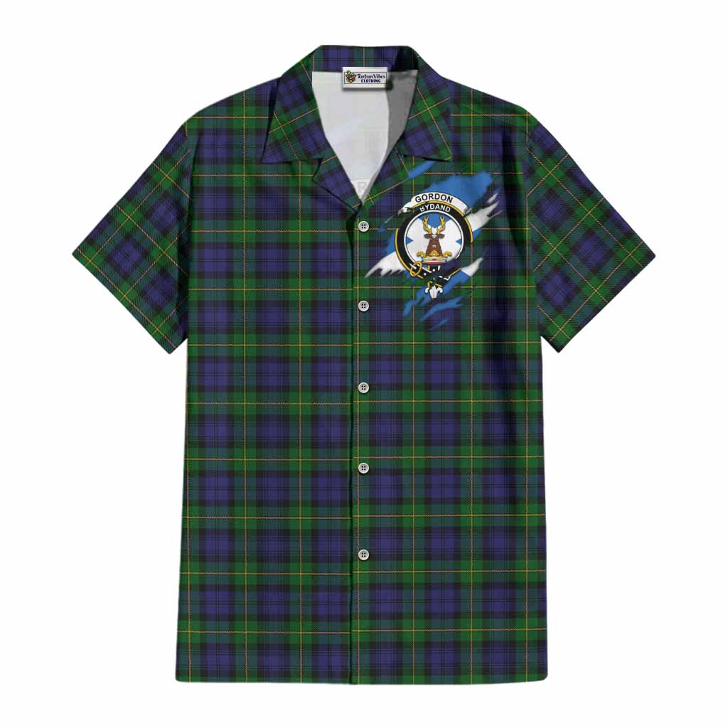 Gordon Clan Crest In Me Tartan Cotton Hawaiian Shirt Scotland Flag Style