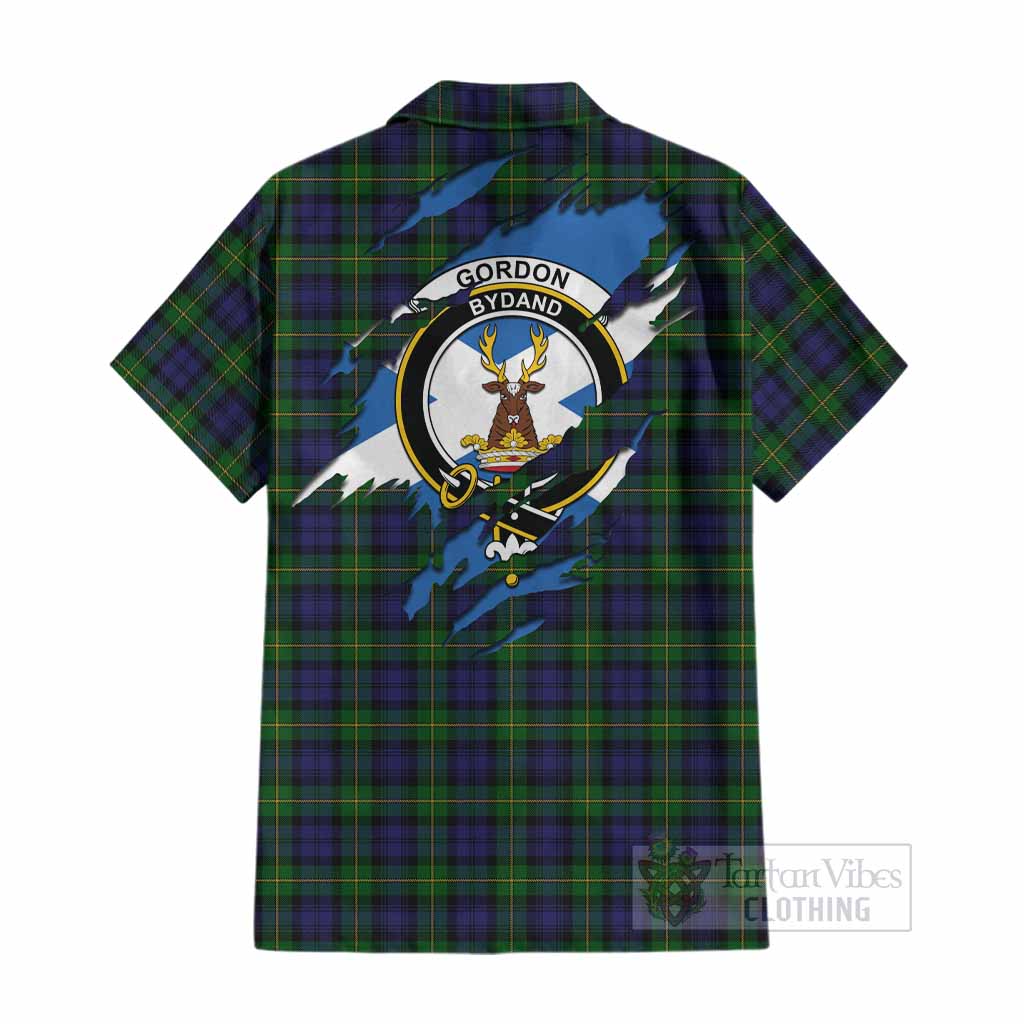 Gordon Clan Crest In Me Tartan Cotton Hawaiian Shirt Scotland Flag Style