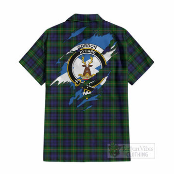 Gordon Clan Crest In Me Tartan Cotton Hawaiian Shirt Scotland Flag Style