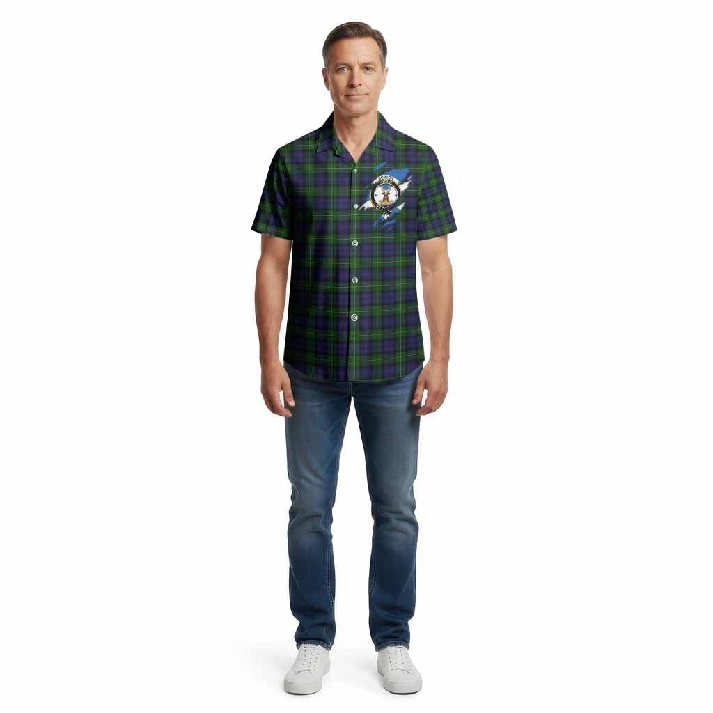 Gordon Clan Crest In Me Tartan Cotton Hawaiian Shirt Scotland Flag Style