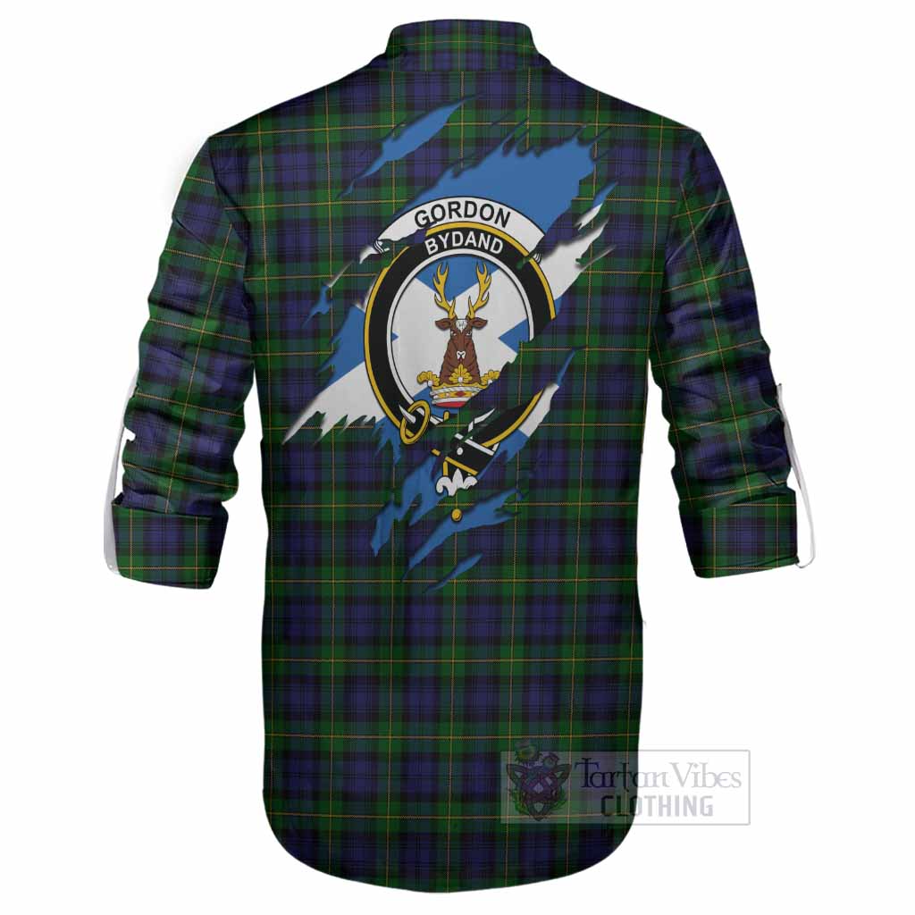 Gordon Clan Crest In Me Tartan Ghillie Shirt Scotland Flag Style