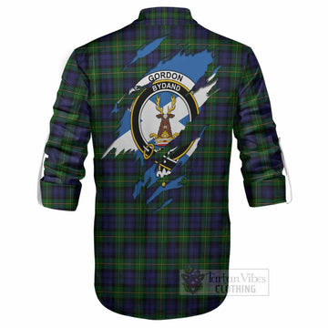 Gordon Clan Crest In Me Tartan Ghillie Shirt Scotland Flag Style