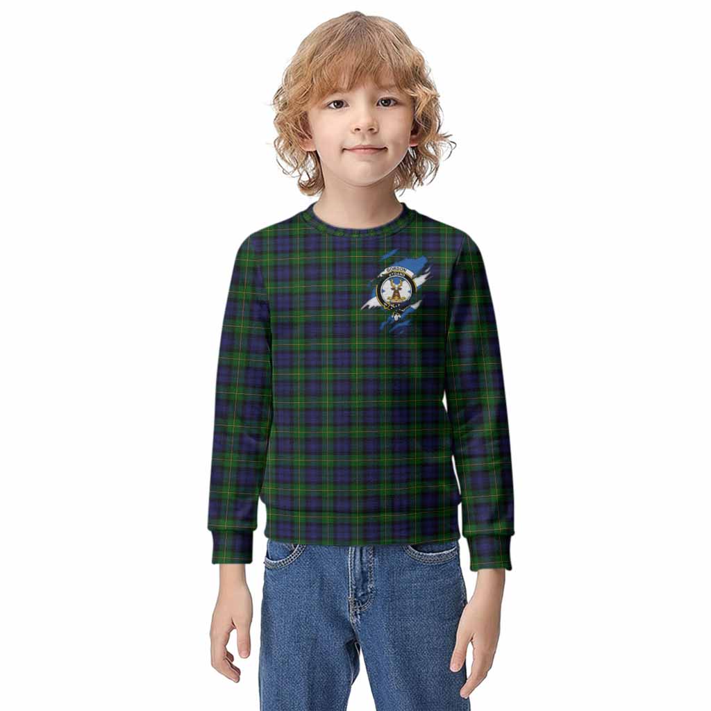 Gordon Clan Crest In Me Tartan Kid Knitted Sweatshirt Scotland Flag Style
