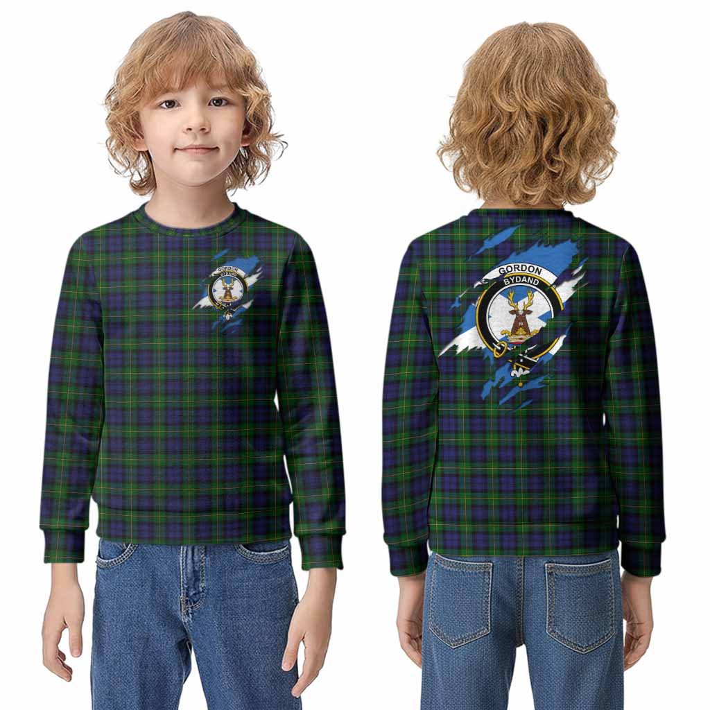 Gordon Clan Crest In Me Tartan Kid Knitted Sweatshirt Scotland Flag Style
