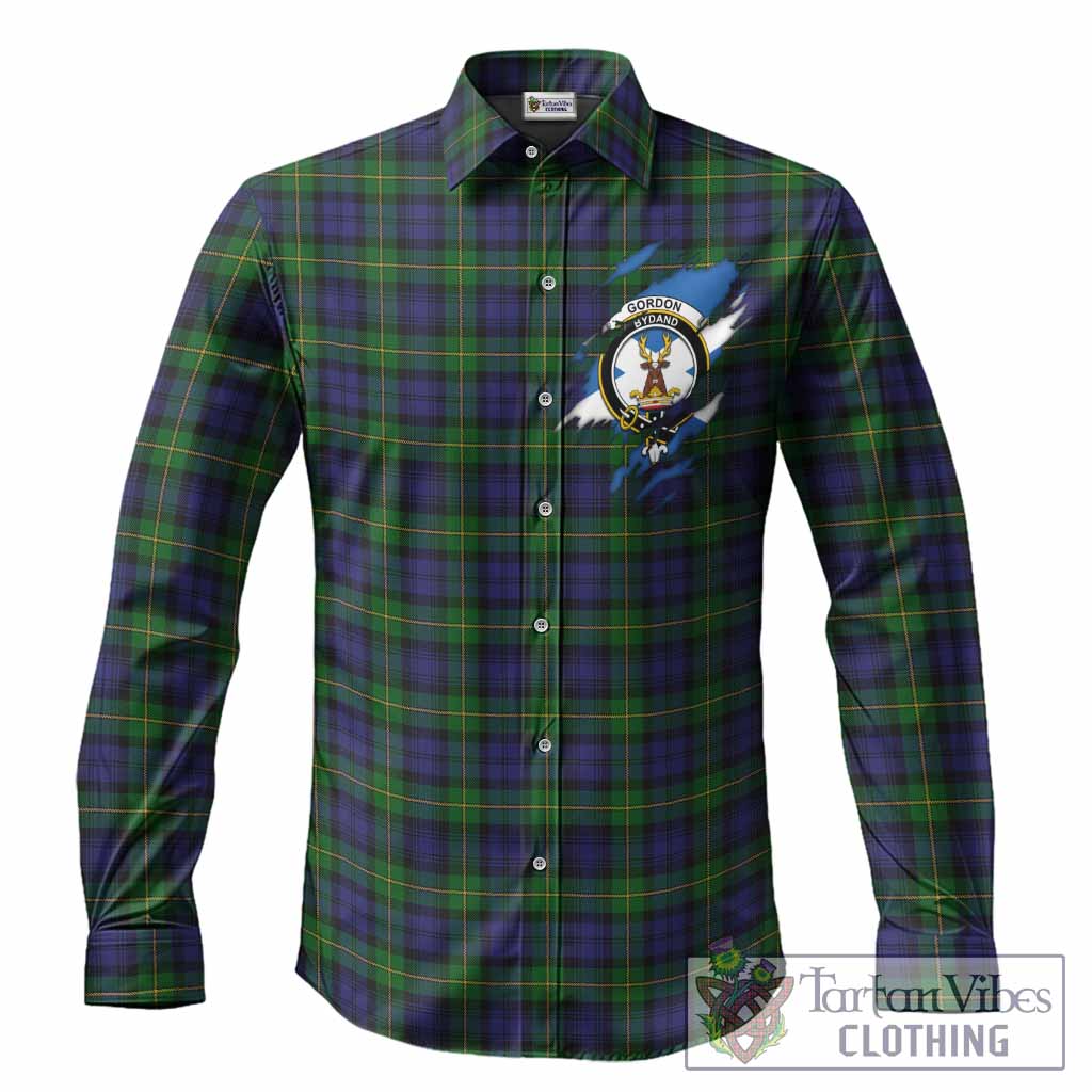 Gordon Clan Crest In Me Tartan Long Sleeve Button Shirts Scotland Flag Style