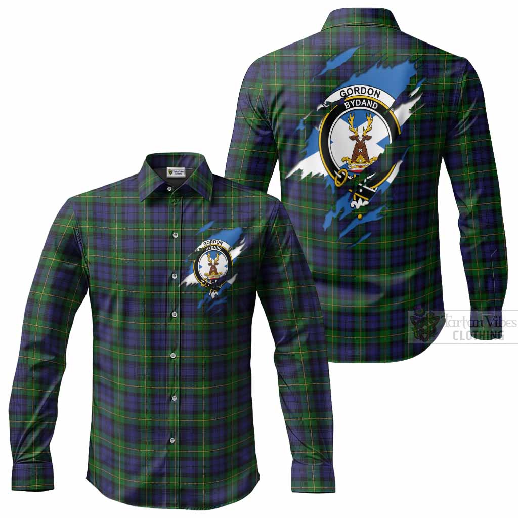 Gordon Clan Crest In Me Tartan Long Sleeve Button Shirts Scotland Flag Style
