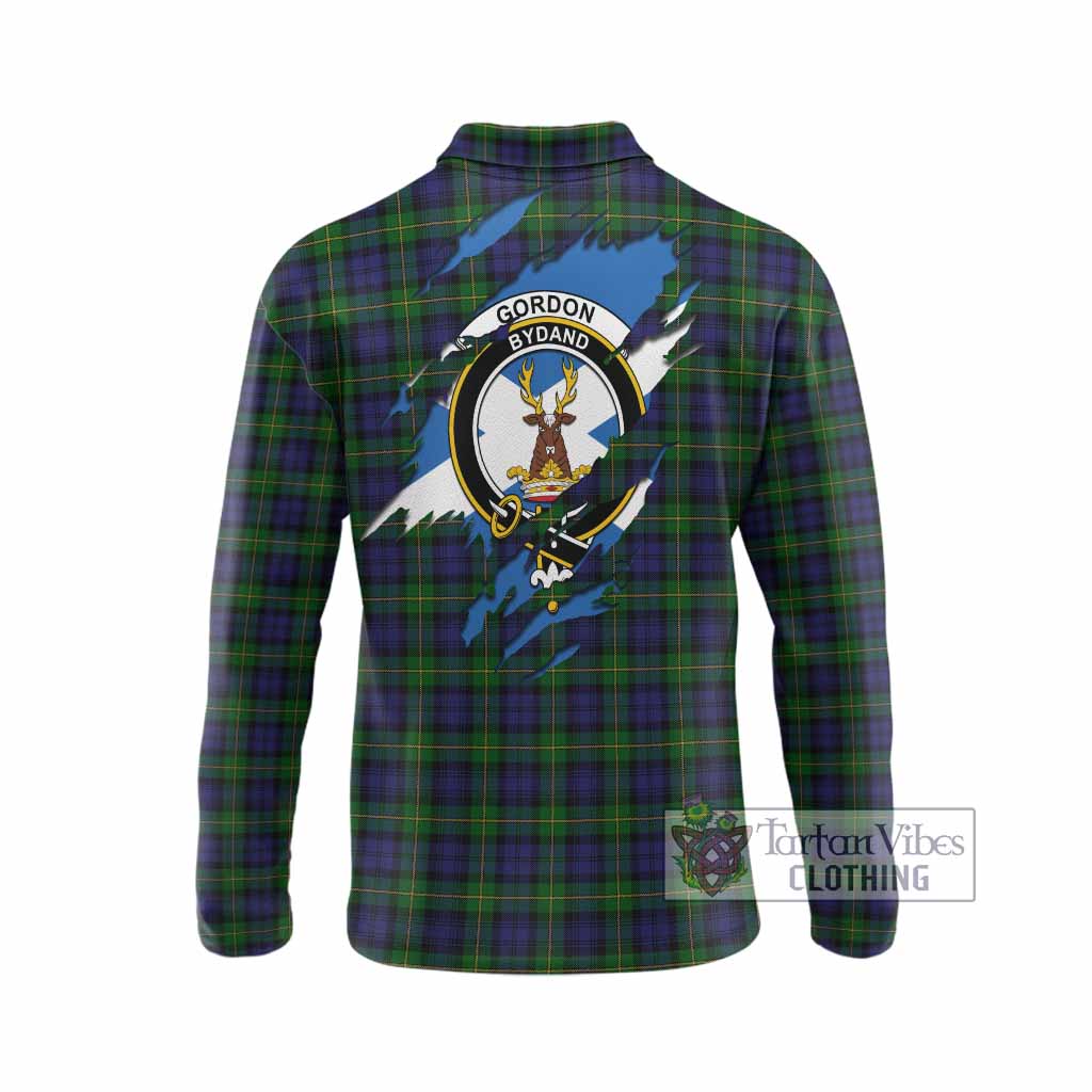Gordon Clan Crest In Me Tartan Long Sleeve Polo Shirt Scotland Flag Style
