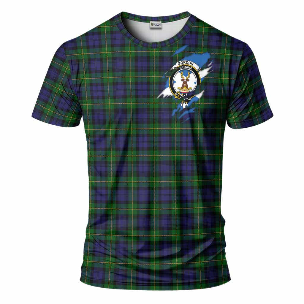 Gordon Clan Crest In Me Tartan T-Shirt Scotland Flag Style