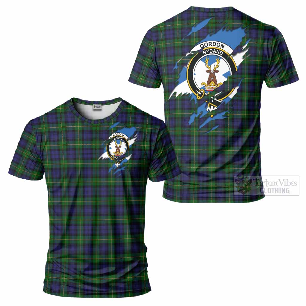Gordon Clan Crest In Me Tartan T-Shirt Scotland Flag Style