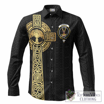 Gordon Clan Crest Long Sleeve Button Shirts with Celtic Tree of Life Inspired