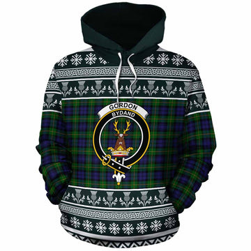 Gordon Clan Tartan Christmas Cotton Hoodie with Family Crest