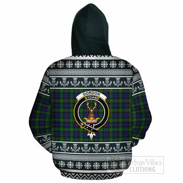 Gordon Clan Tartan Christmas Cotton Hoodie with Family Crest